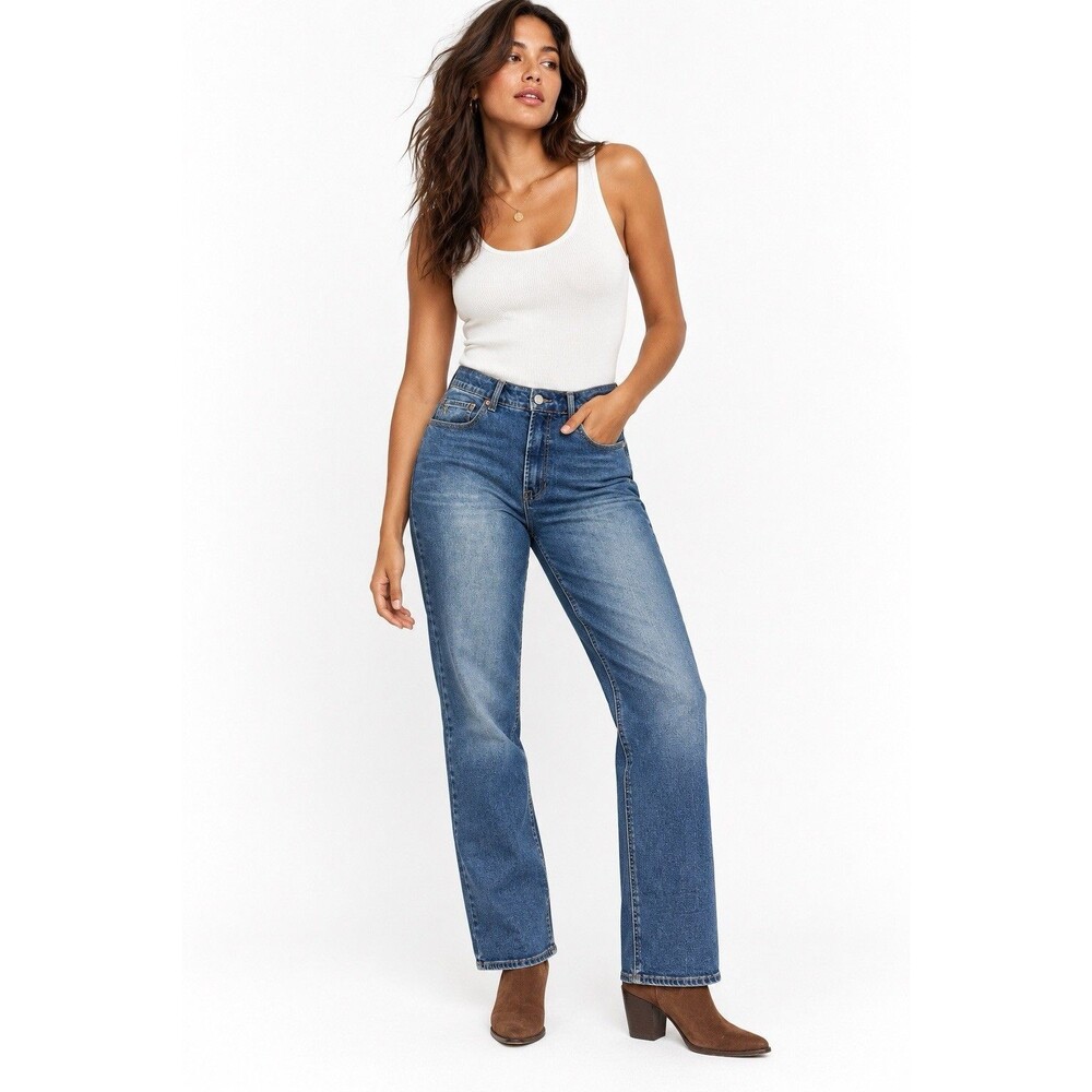 Frye High Rise Straight Leg Jeans Women’s 10/30 Medium Wash Stretch Denim